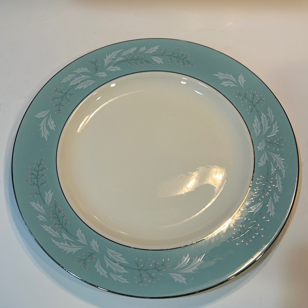 50s Homer Laughlin Cavalier Eggshell Dinner Plates Set of 3 Blue Silver Trim 10"